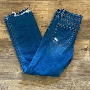 Women's Blue Distressed Straight-Leg Jeans